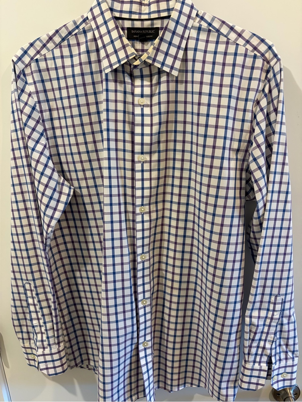 Banana Republic White Shirt with Blue and Purple Windowpane Check